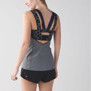 Lululemon super sport tank bra parallel stripe heathered slate black cheetah